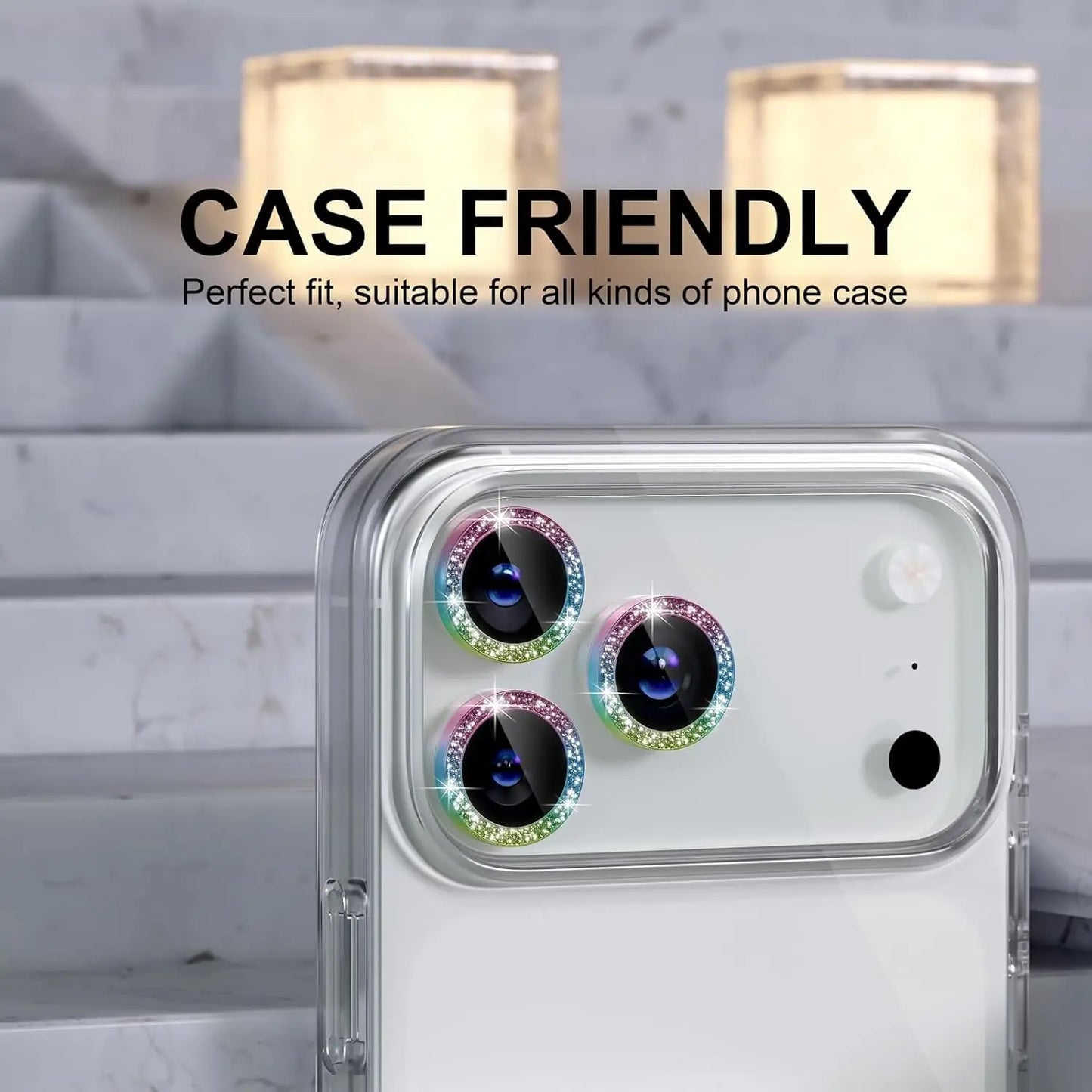 Bling Glitter Diamond Metal Frame Camera Protector For IPhone 17 Pro Max Air 17Pro Alloy Lens Tempered Glass Film Ring Cover Cap