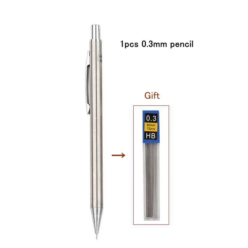 Full Metal Mechanical Pencil Set 0.3 0.5 0.7 0.9 1.3 2.0mm HB Automatic Pencil With Leads,for Art Drawing Writing Sketchin