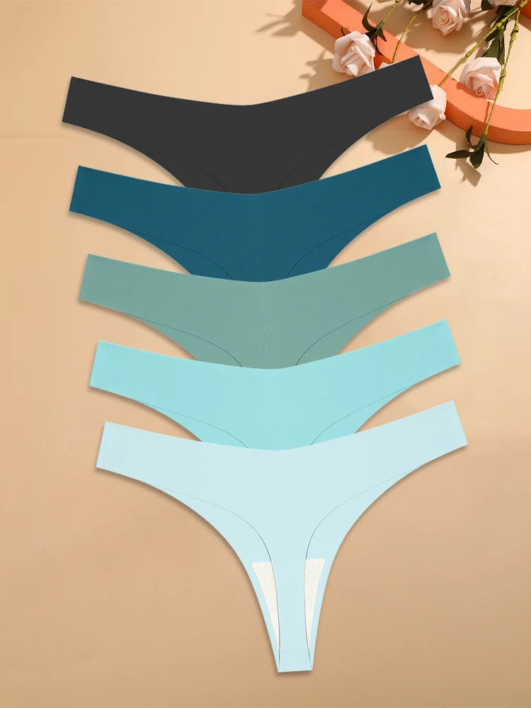 5-Pack Ice Silk Seamless Thongs – Breathable Low-Rise Panties