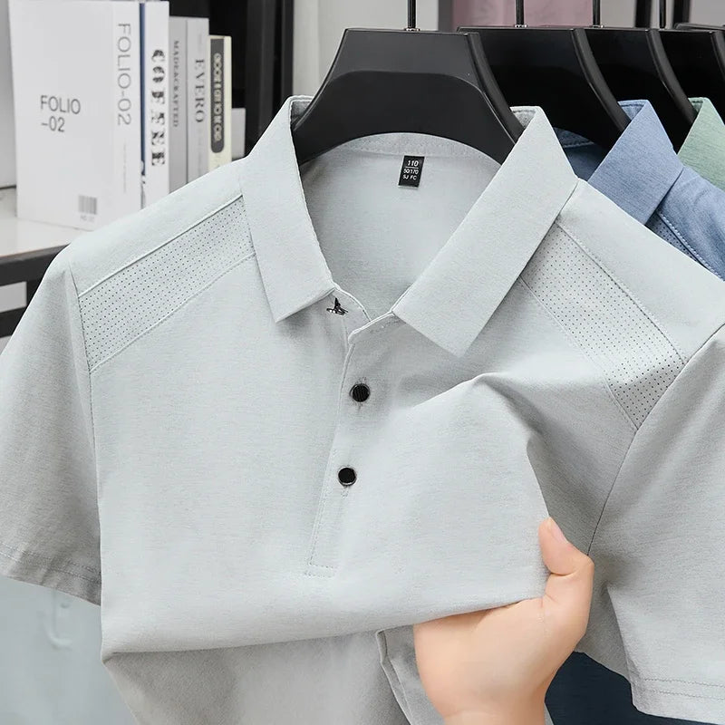 Men's Lapel Polo Shirt - Perforated Breathable, Soft Summer Fabric