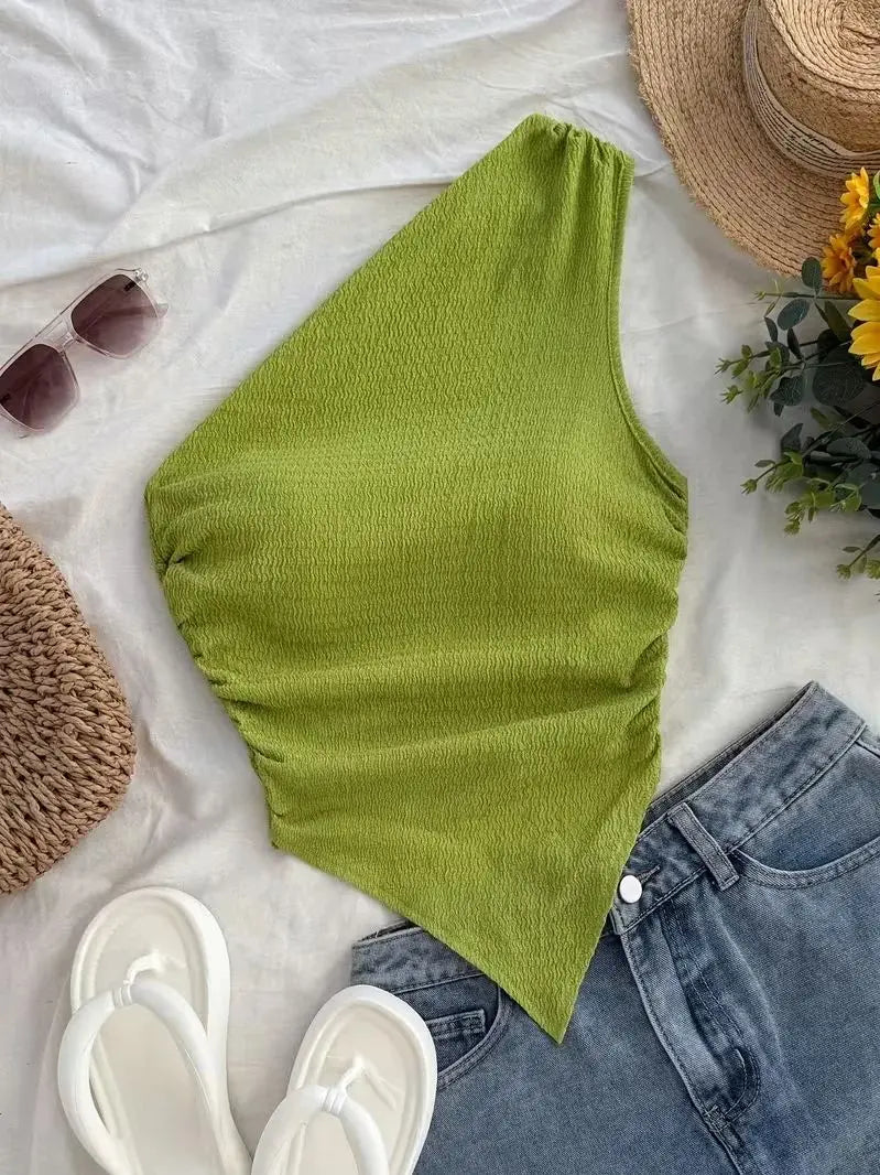 Women's asymmetric neckline crop tank top — view 8 of 8