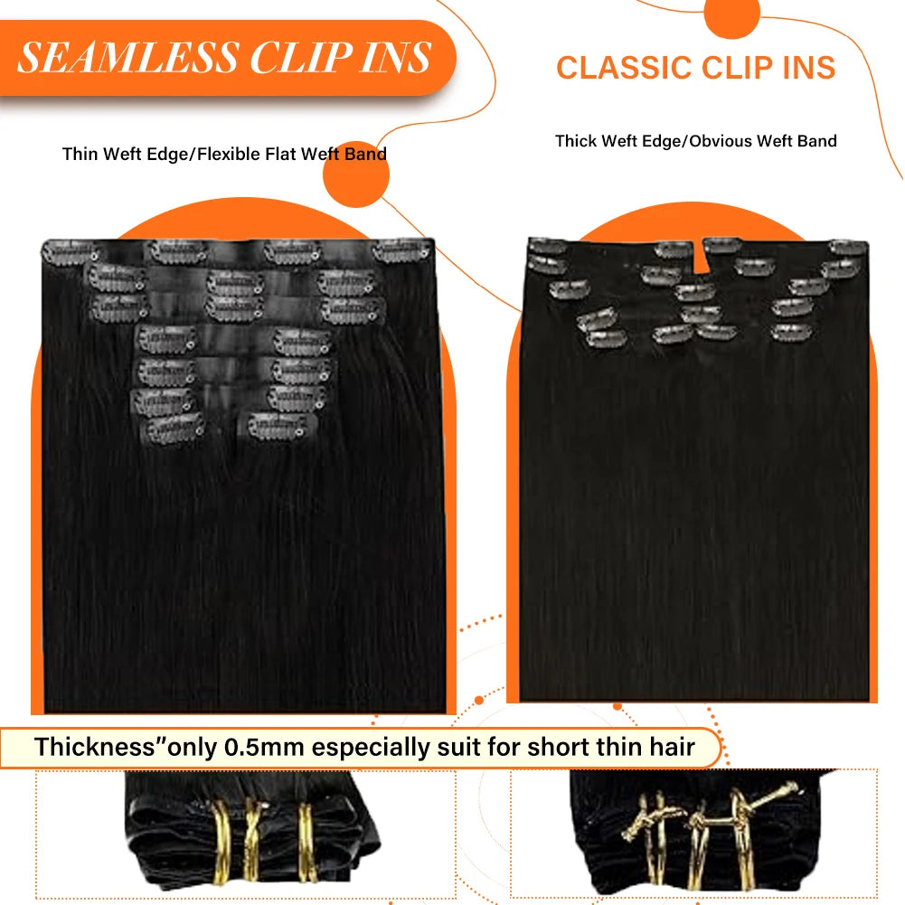 Full Shine Seamless Clip in Human Hair Extensions 8Pcs 100g&80g Pure Color Blond Hair Pu Clip on Remy Extension Skin Weft
