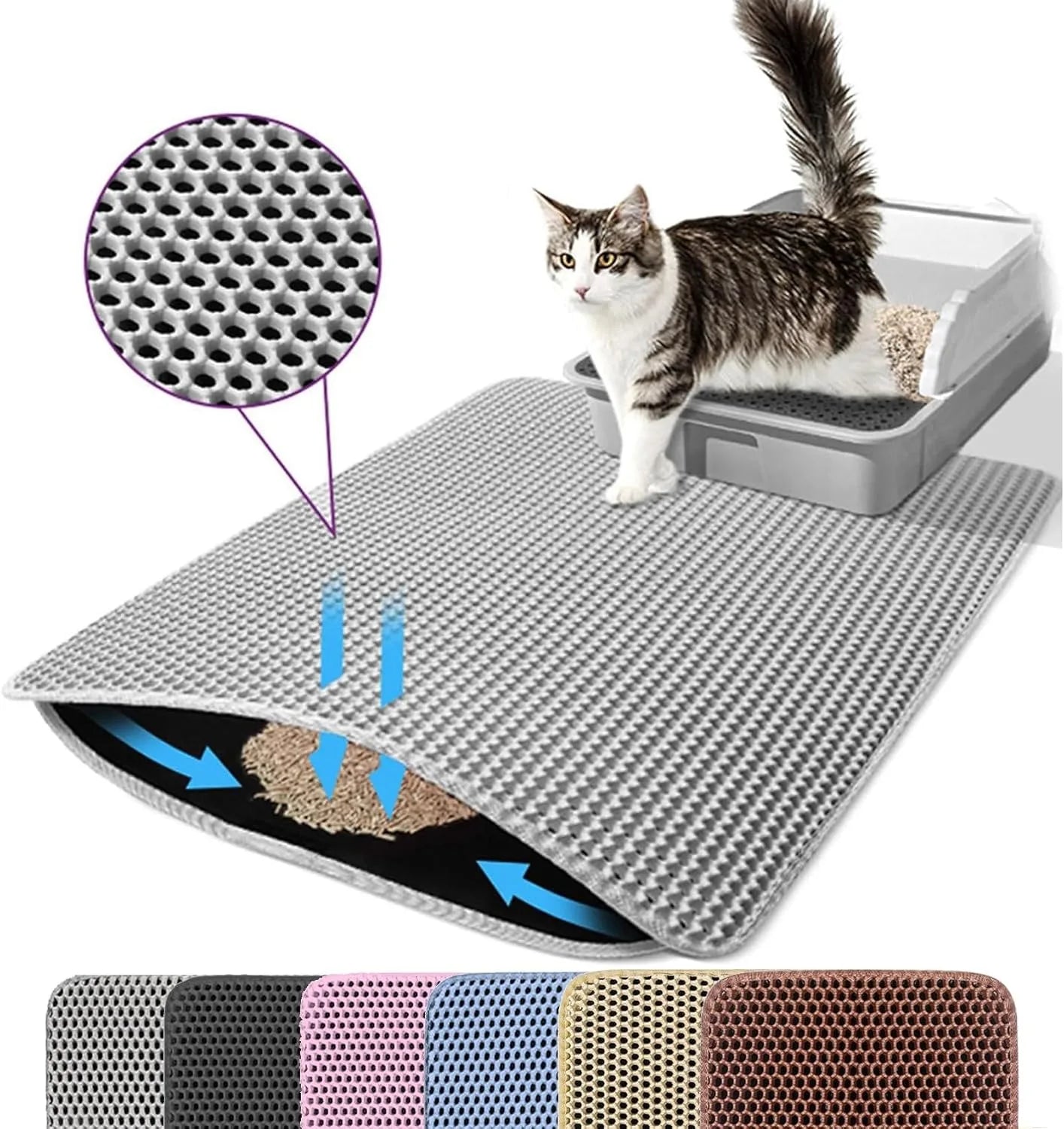 Double Layer Non-Slip Cat Litter Trapping Mat – Waterproof Wear-Resistant Litter Box Filter Pad | Anti-Slip