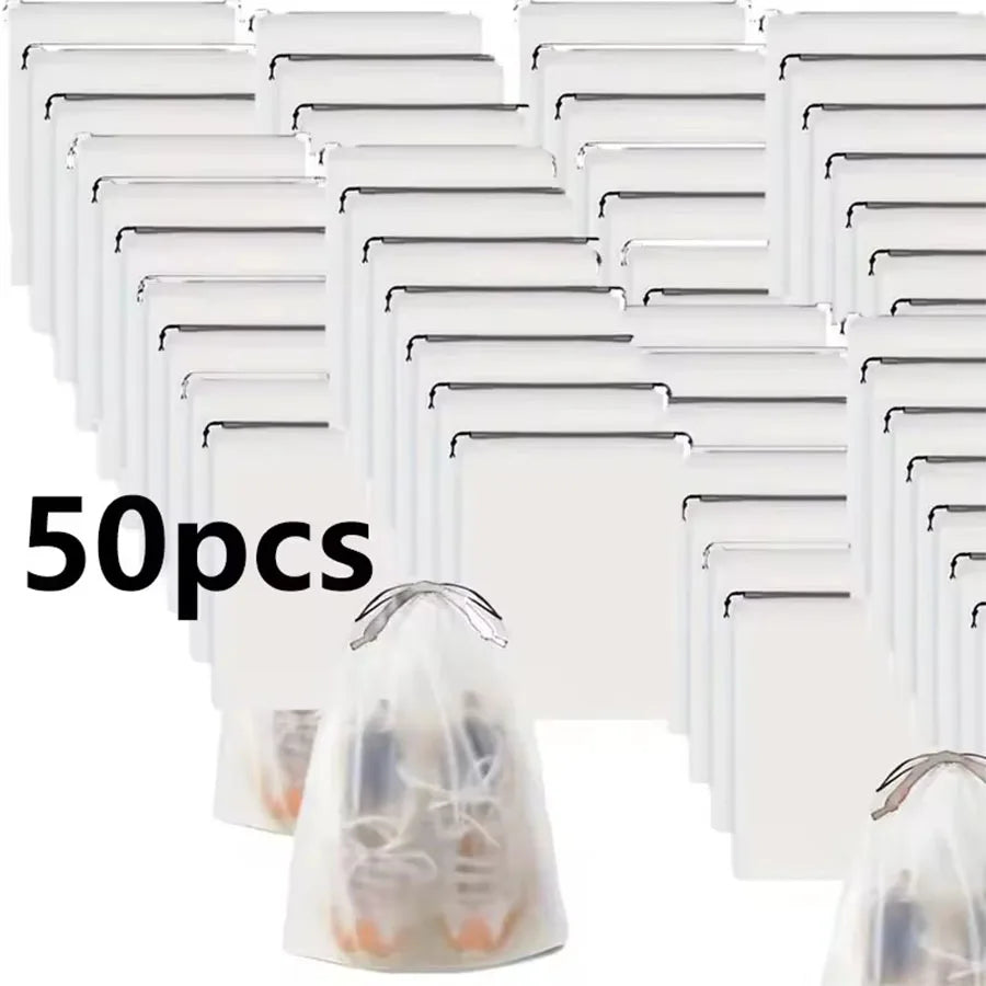 10PCS Portable Shoe Storage Drawstring Eco Storage Bag for Sundries Travel Makeup Bag Waterproof Transparent Plastic Storage Bag