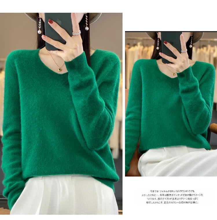 Women's Merino Wool V-Neck Sweater