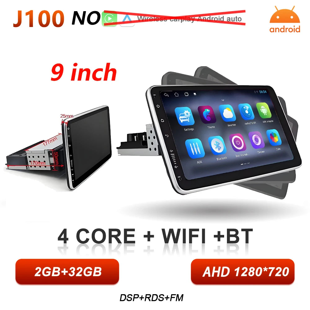 Android 15 1 DIN Screen Universal 9 10 inch Car Stereo CarPlay Car Radio Android Auto GPS Multimedia Player WiFi Player QLED BT