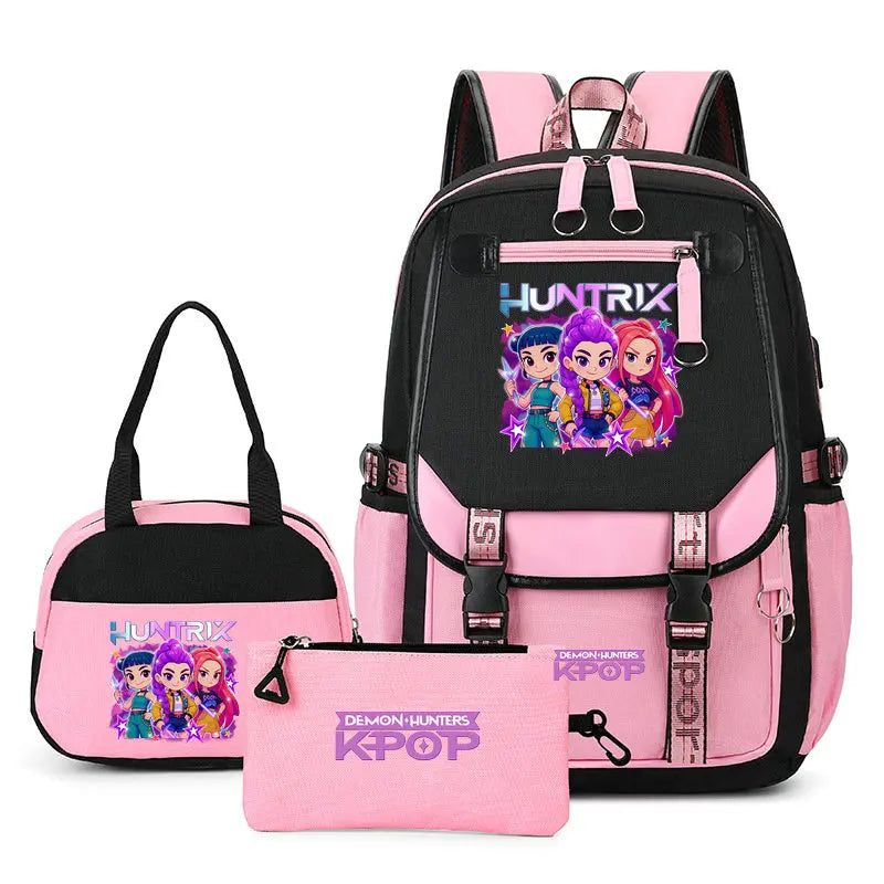 Mochilas Set KPop Demon Hunters Capacity Student SchoolBag For Teenager With Lunch Bags Backpack For Women Boys Girls Daily Use