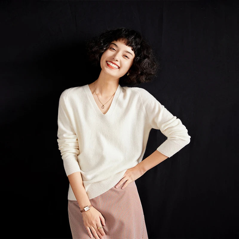 Women's Cashmere V-Neck Sweater, Knit Pullover
