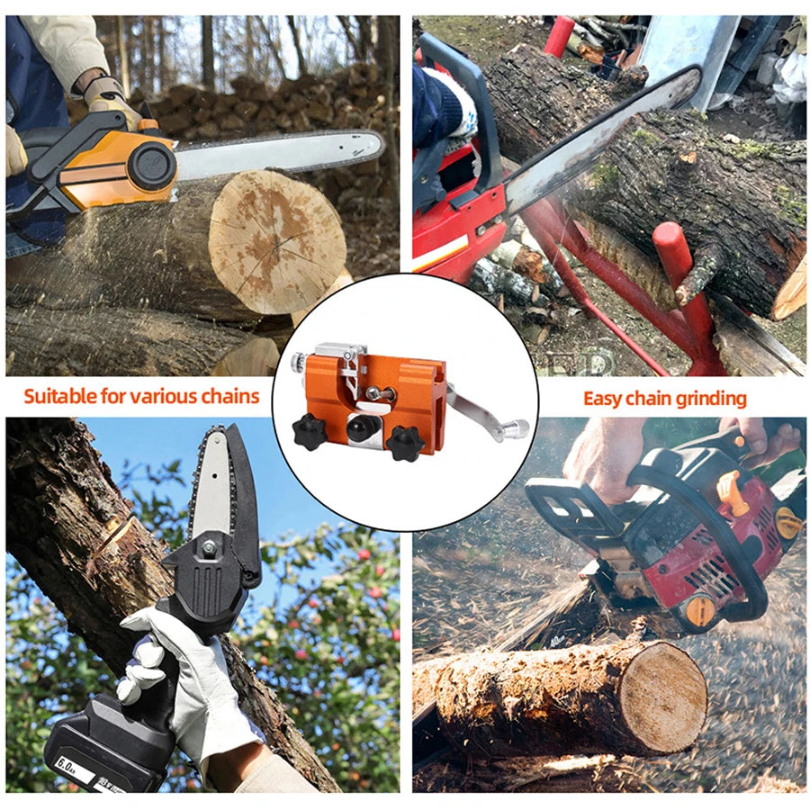 Portable Hand-Crank Chainsaw Sharpener Kit — 4 Carbide Sharpening Heads
