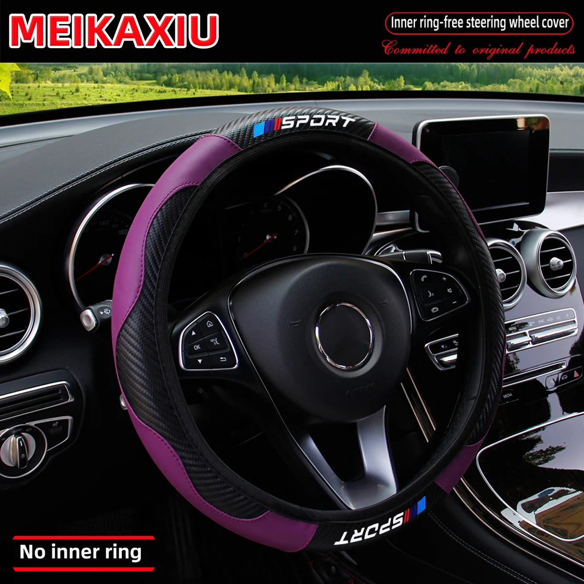 Carbon fiber leather SPORT car rimless steering wheel cover is suitable for 14.5 - 15-inch steering wheels as decoration items.