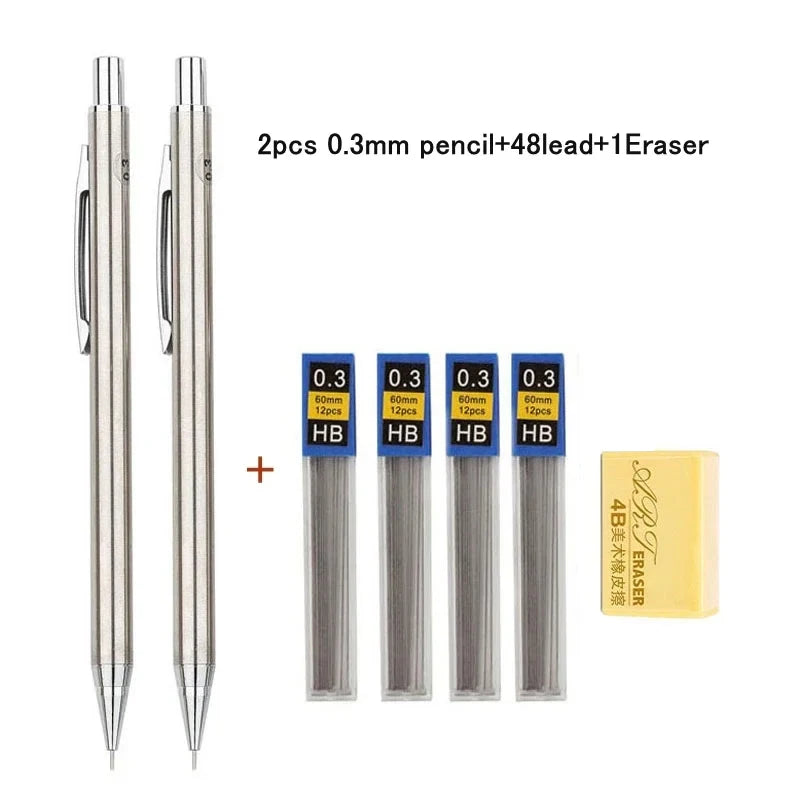 Full Metal Mechanical Pencil Set 0.3 0.5 0.7 0.9 1.3 2.0mm HB Automatic Pencil With Leads,for Art Drawing Writing Sketchin