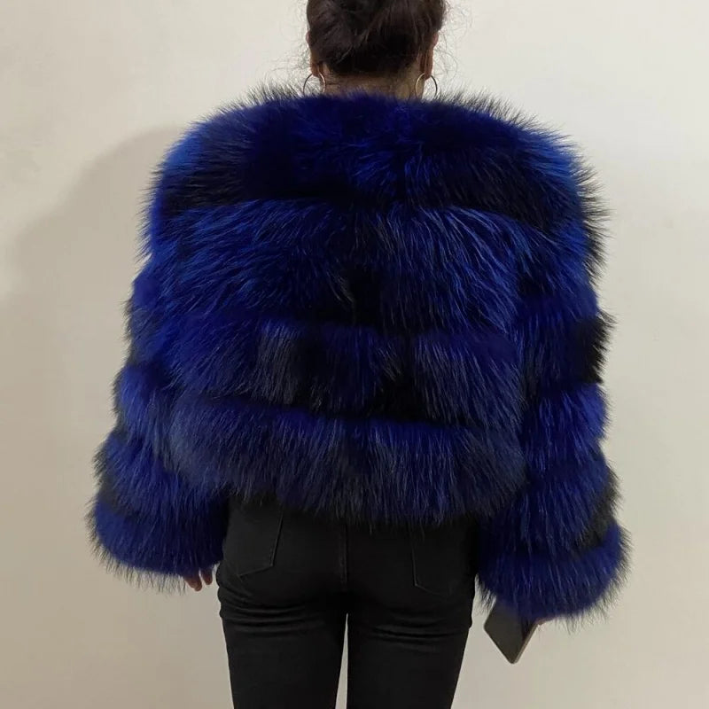 Women's Hooded Raccoon Fur Coat, Turn-Down Collar