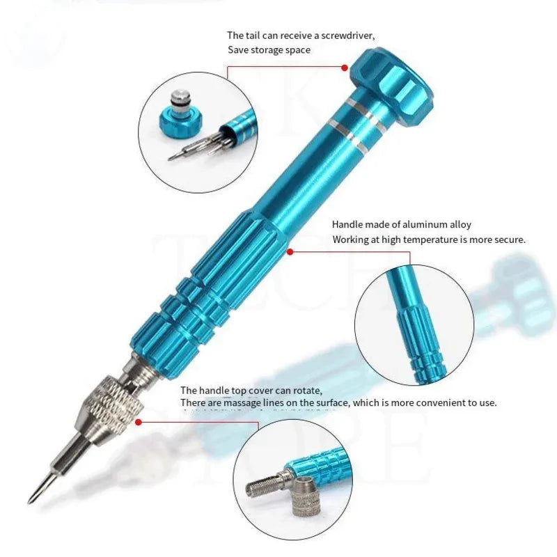 5 in 1 Mini Precision Screwdriver Set with Magnetizer TE-671 Aluminum Alloy Handle Interchangeable Bits for iPhone Camera Watch
