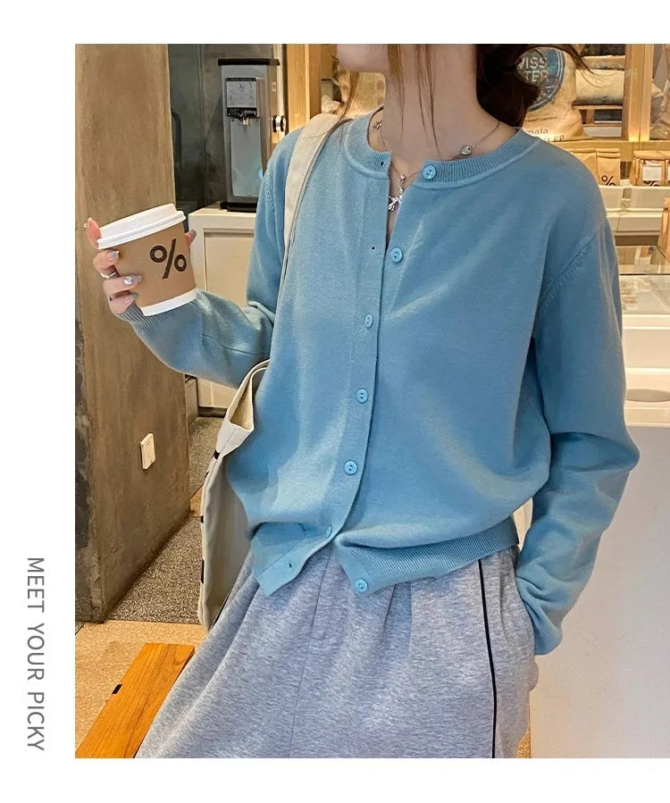 Women's Slim Button Cardigan — Crew Neck Knit