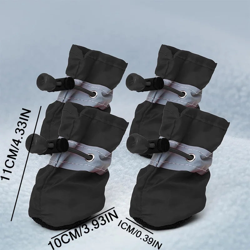 4Pcs Dog Boots Waterproof Non-slip Sole with Reflective Strip Adjustable Drawstring Soft Breathable Lining for Small Dogs