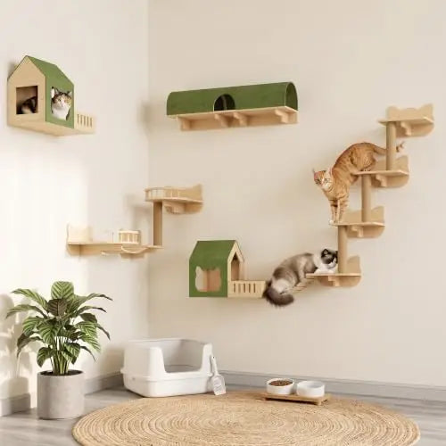 16-in-1 Pine Cat Wall Shelf Set - Tunnel, Bridge & Condo – photo 6