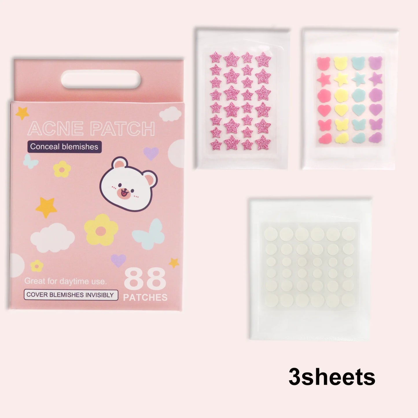 Acne Patches 88 Pcs, Invisible Hydrocolloid Pimple Patches for Face, Overnight Absorb Pus, Gentle on Sensitive Skin