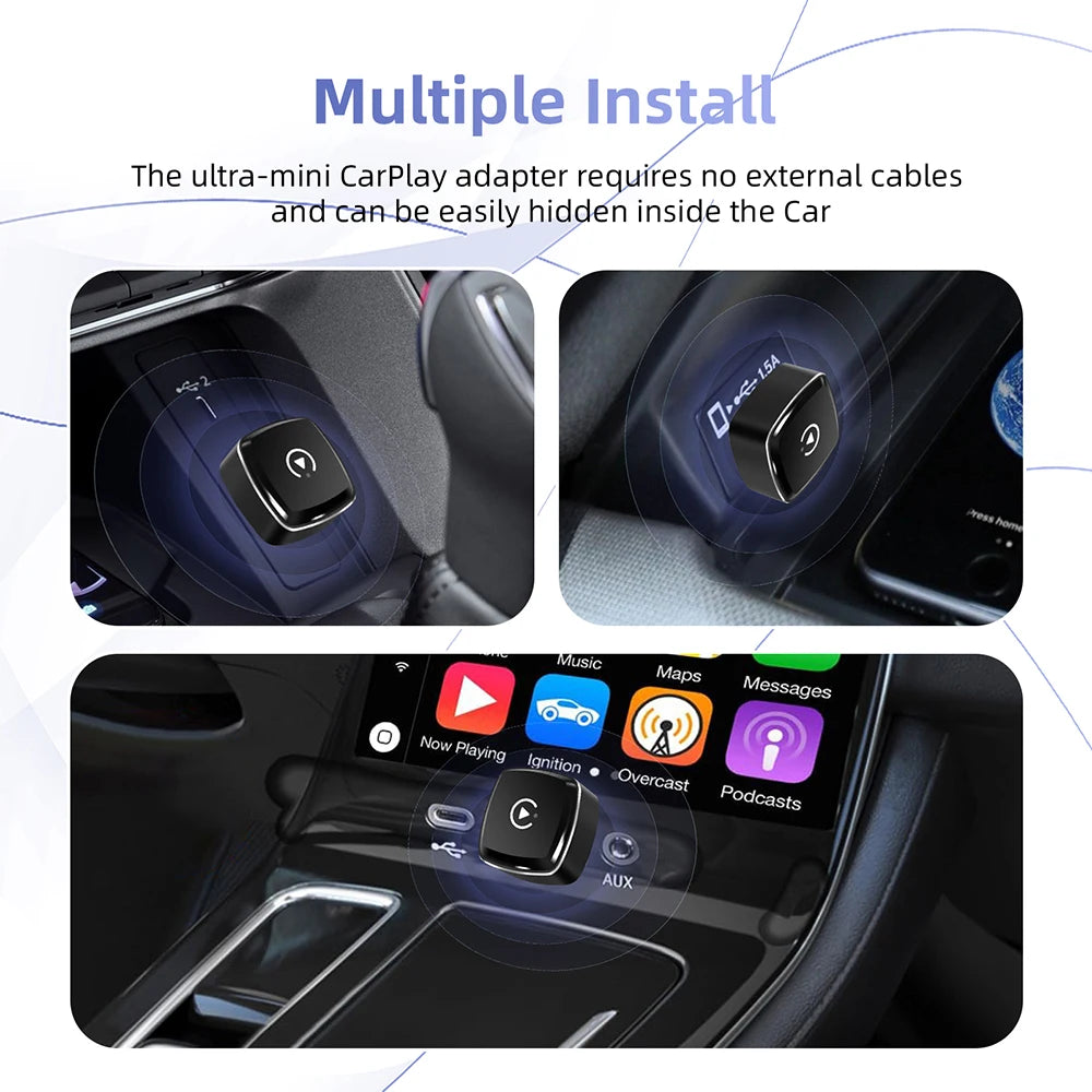 2-in-1 Mini CarPlay Box — Wired to Wireless CarPlay & Android Auto Adapter, Plug & Play for Factory-Wired CarPlay Cars