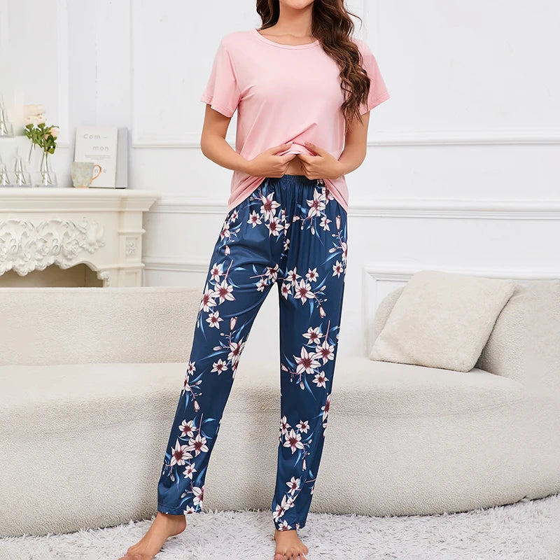 Women's 3 Piece Pajama Set - Crew Neck Top, Shorts & Long Pants - photo 4