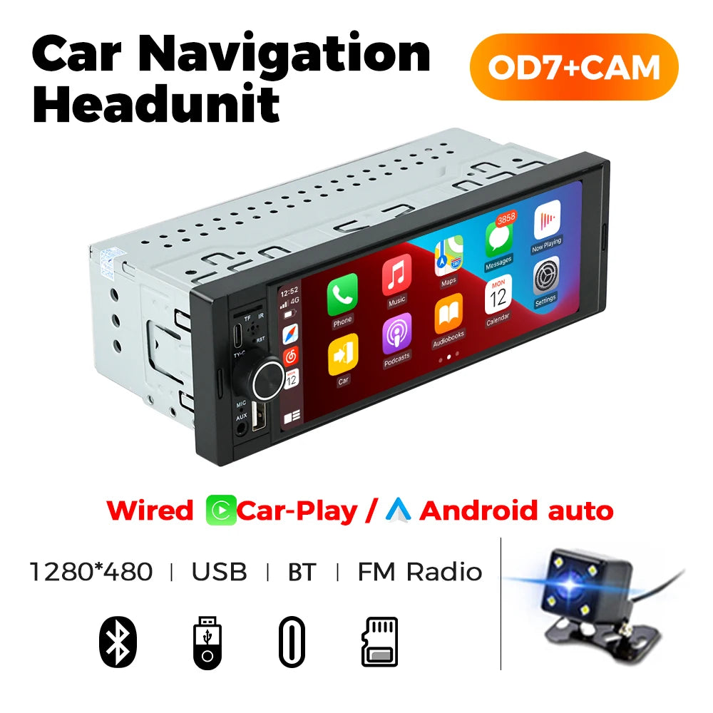 NaviFly 6.86" 1-DIN Car Stereo — Wireless CarPlay, Android Auto, MP5 Player, FM Radio