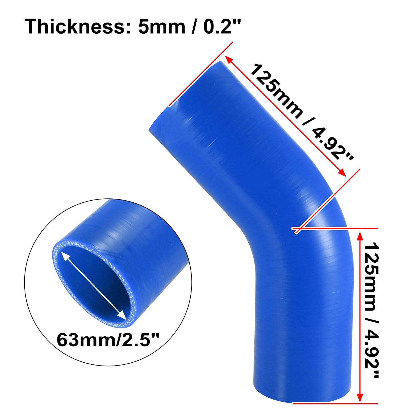 UXCELL 51mm 57mm 63mm 76mm ID 45 Degree Silicone Car Reducer Hose Coupler Intercooler Tube Pipe 3 Colors 125mm Length