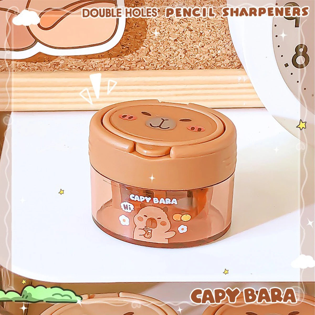 Cute Capybara Cartoon Flip-Top Dual Hole Sharpener for Kids Mini Portable Compact Pencil Sharpener School Supplies Learning Tool