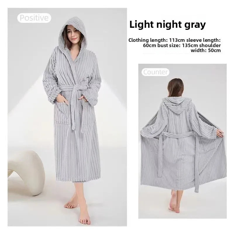 Women's Hooded Coral Fleece Bathrobe - Plus Size Winter Robe - photo 8
