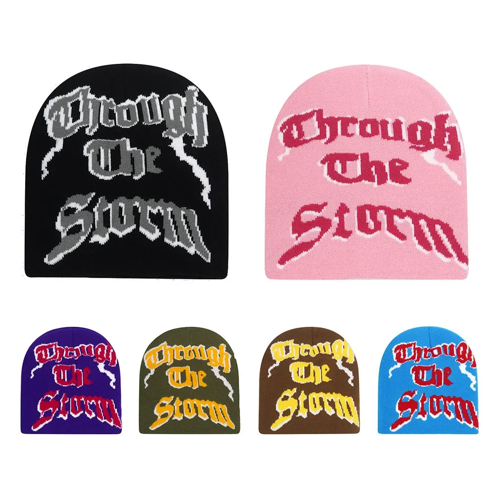 Y2K Letter Knit Beanie, Warm Ski Hat