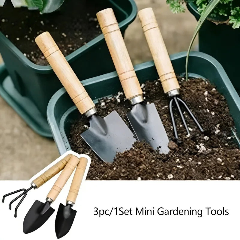 3pcs/set Rake and Shovel Set Mini Gardening Tool Set Garden Potted Flower Soil Loosening Planting Transplanting Hand Tool Kit