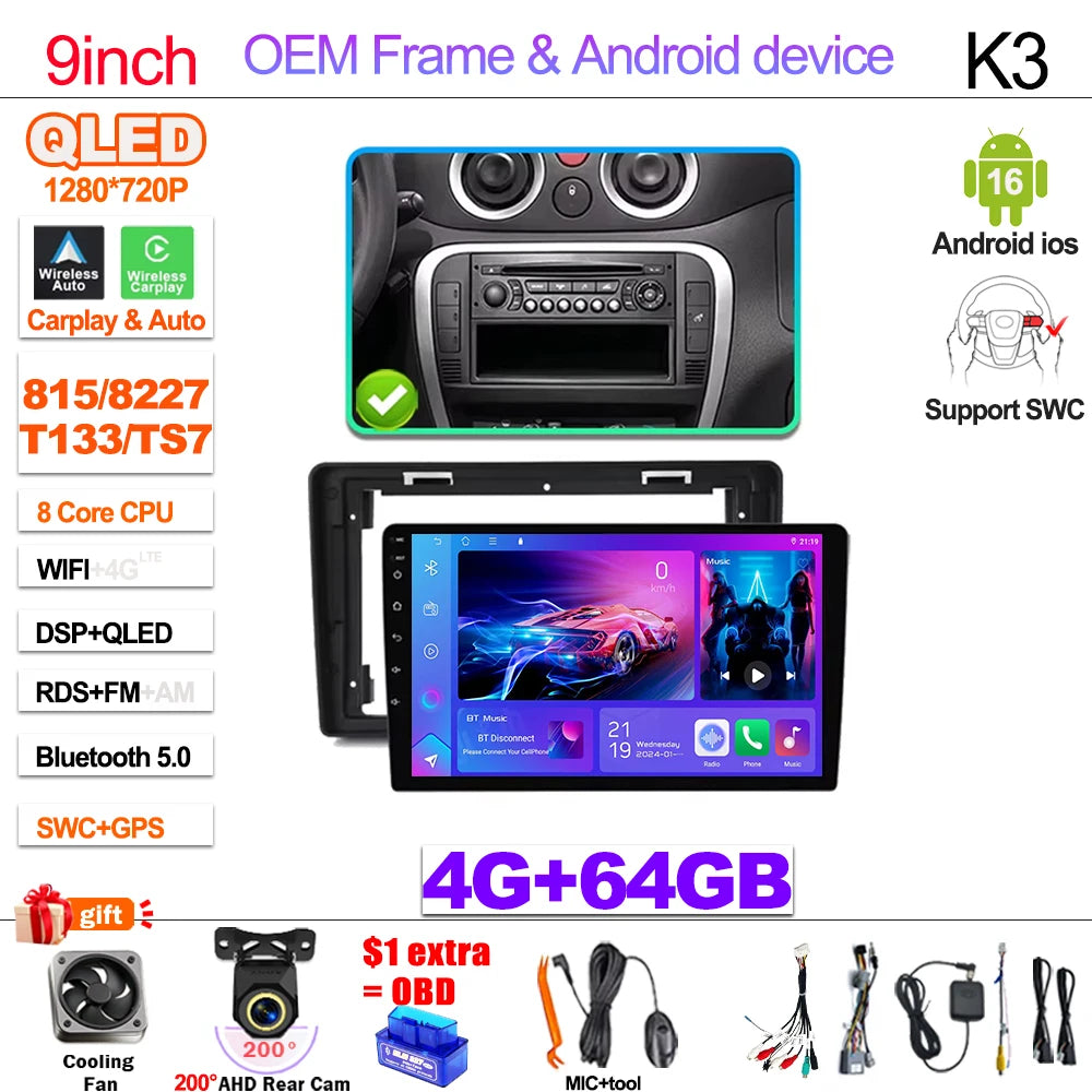 For Citroen C2 C3 2001 2002 2003 - 2010 Android 16 Auto Radio Stereo Multimidia Player Gps Navigation Carplay Dvr Touch Screen