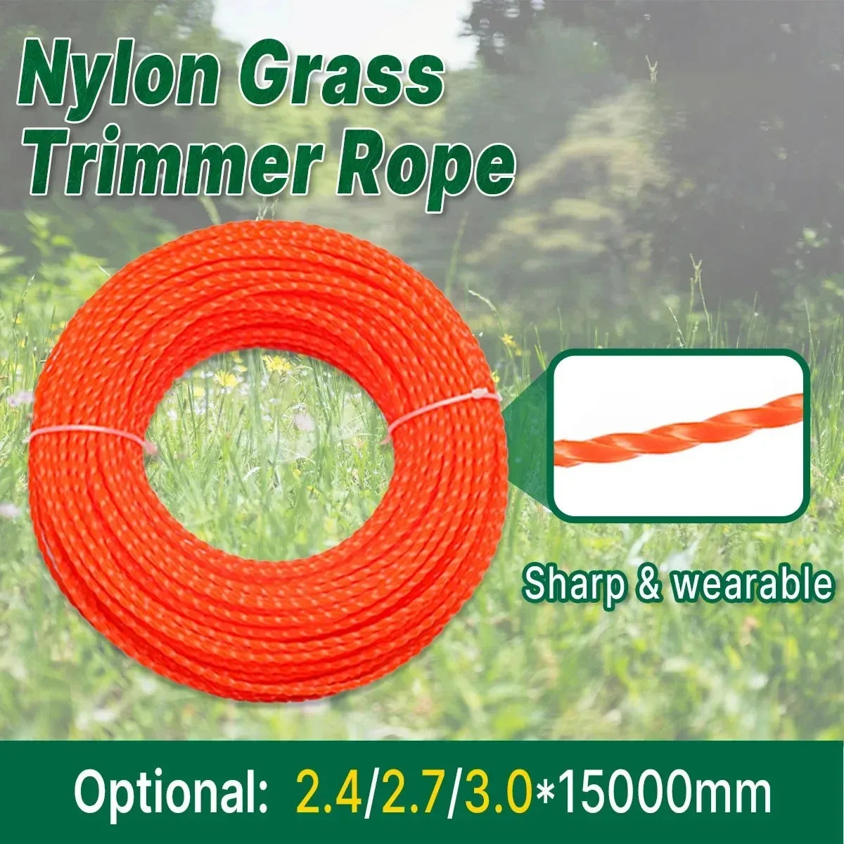 LUSQI 5m/10m/15m*2.4mm/2.7mm/3mm/3.5m/4mm Grass Trimmer Line Nylon Spiral Brush Cutter Rope Lawn Mower Head Accessory