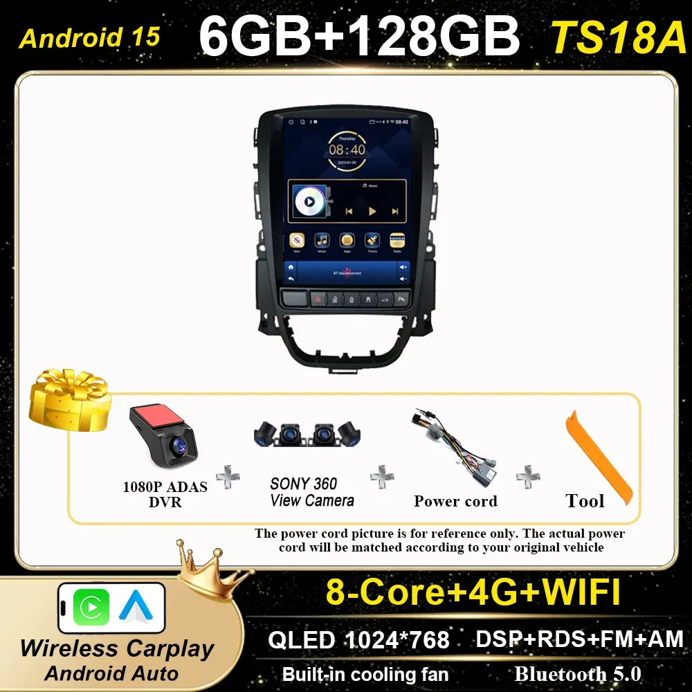 Car Stereo with Apple CarPlay & Android Auto, Compatible with Opel Astra J, Vauxhall & Buick Verano