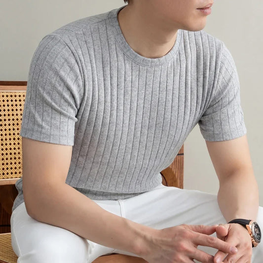 Men's Ribbed Tee - Short Sleeve, Breathable Comfortable Fit