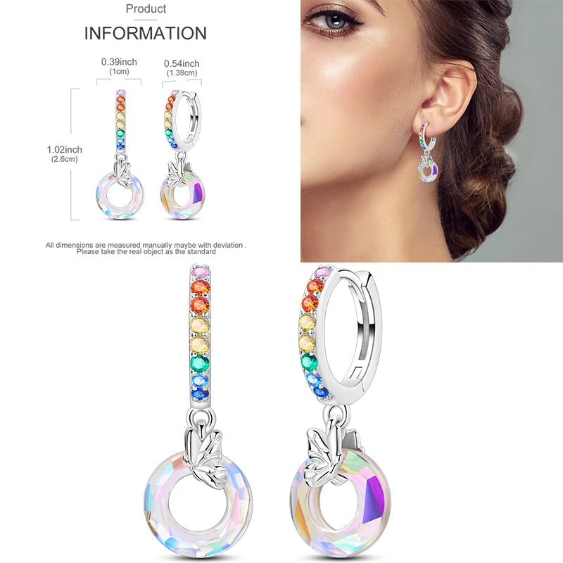 Sparkling Gold Woman Hoop Earrings 925 Sterling Silver Butterfly Colored Zirconium Earrings for Women Jewelry Anniversary Gift