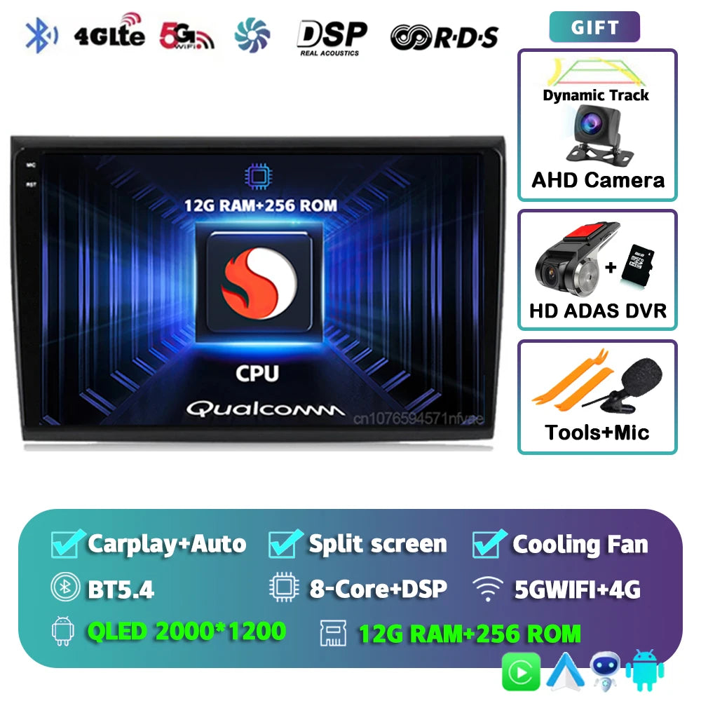 Car Stereo with Apple CarPlay & Android Auto, Compatible with Fiat Bravo 198 II (2007-2014)