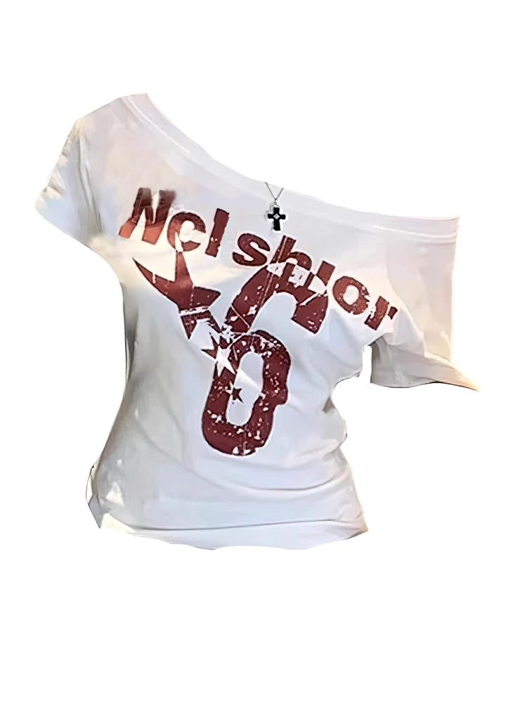 Y2K Off-Shoulder Crop Top — Women's Short-Sleeve Summer Tee