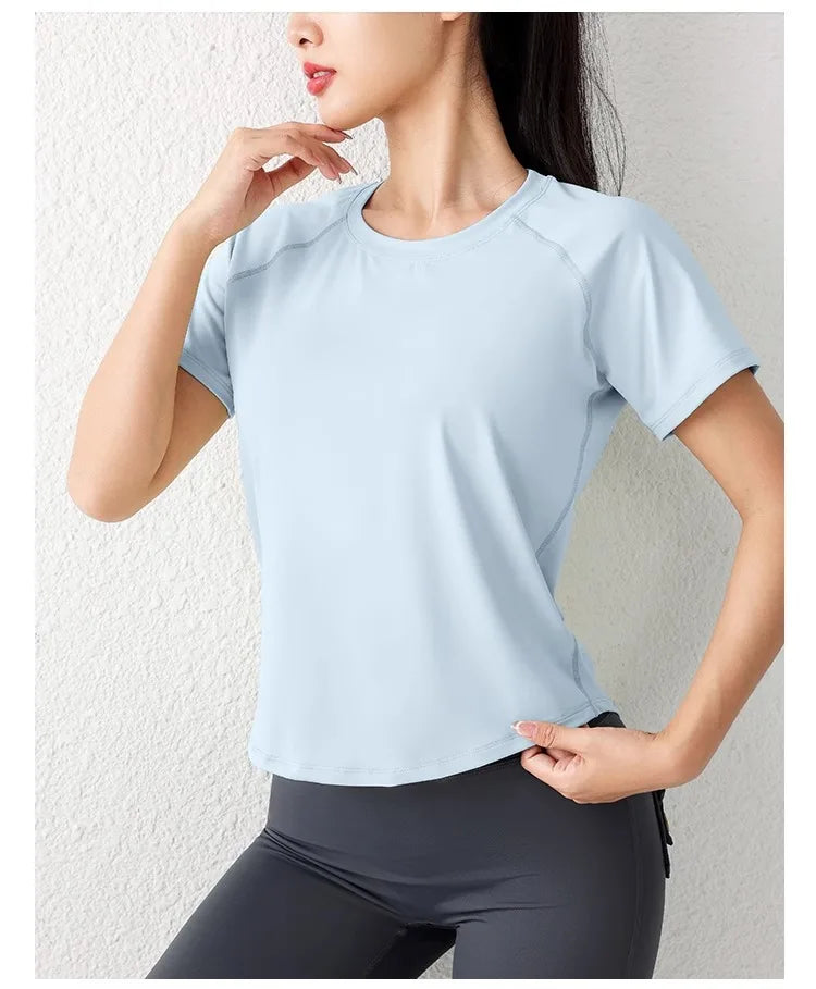 Women's Sport Short Sleeve T-Shirt Summer New Loose Quick Dry Breathable Mesh Yoga Fitness Top OutdoorWear ﻿