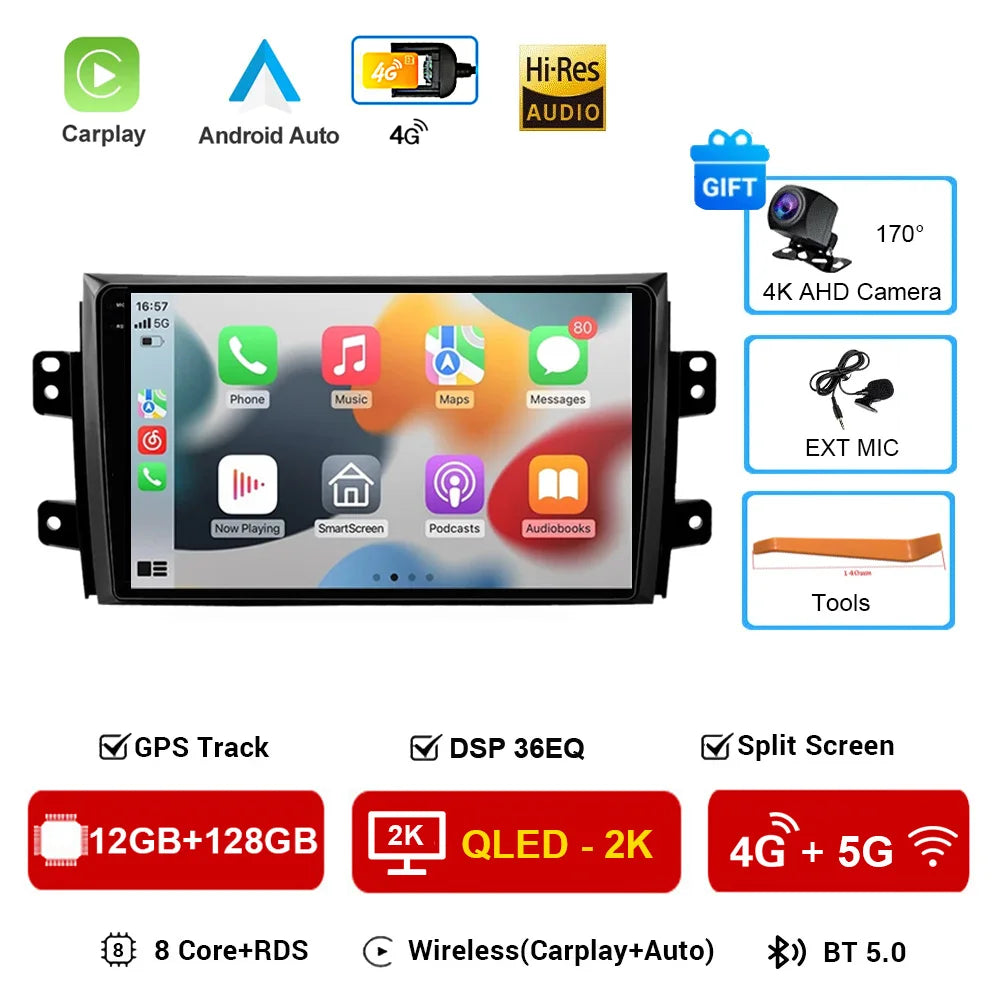 Android 16 Car Radio 4G+WIFI Carplay For Suzuki SX4 2006-2013 For Fiat Sedici 2005-2014 Car Multimedia GPS 2din autoradio