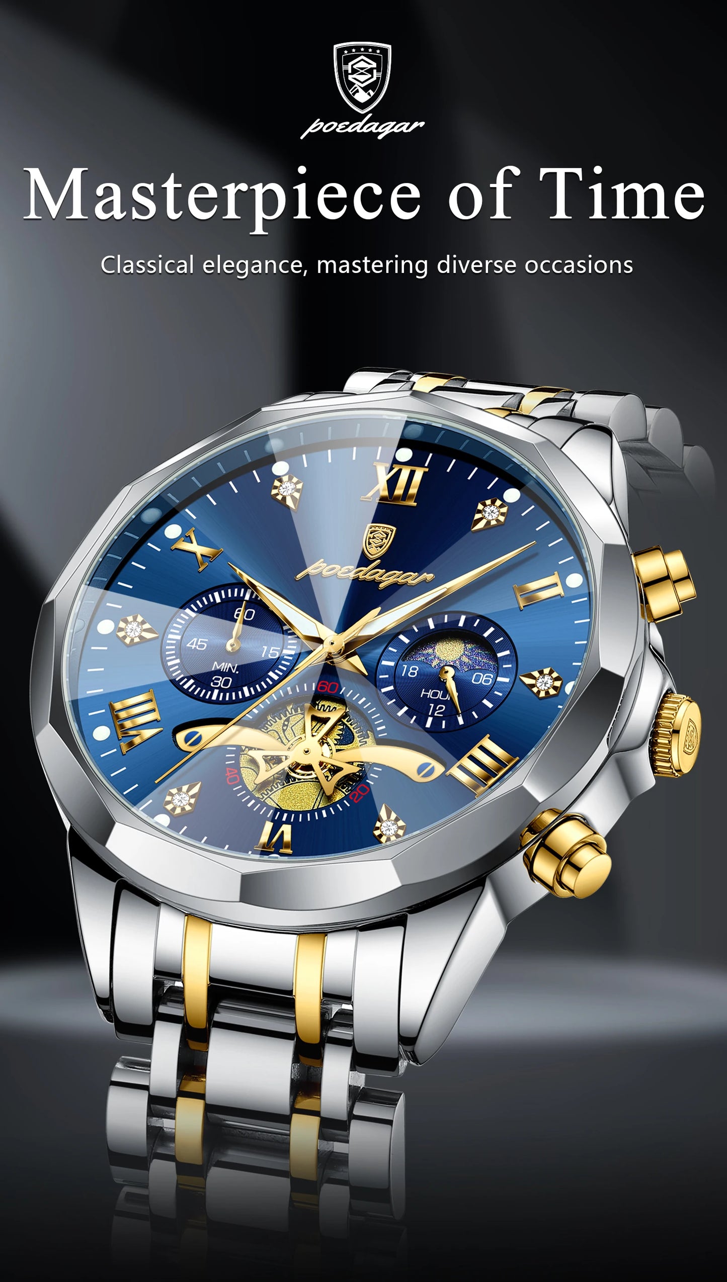 POEDAGAR Luxury Men's Quartz Watch – Waterproof Luminous Chronograph Stainless Steel Wristwatch (Model 938)