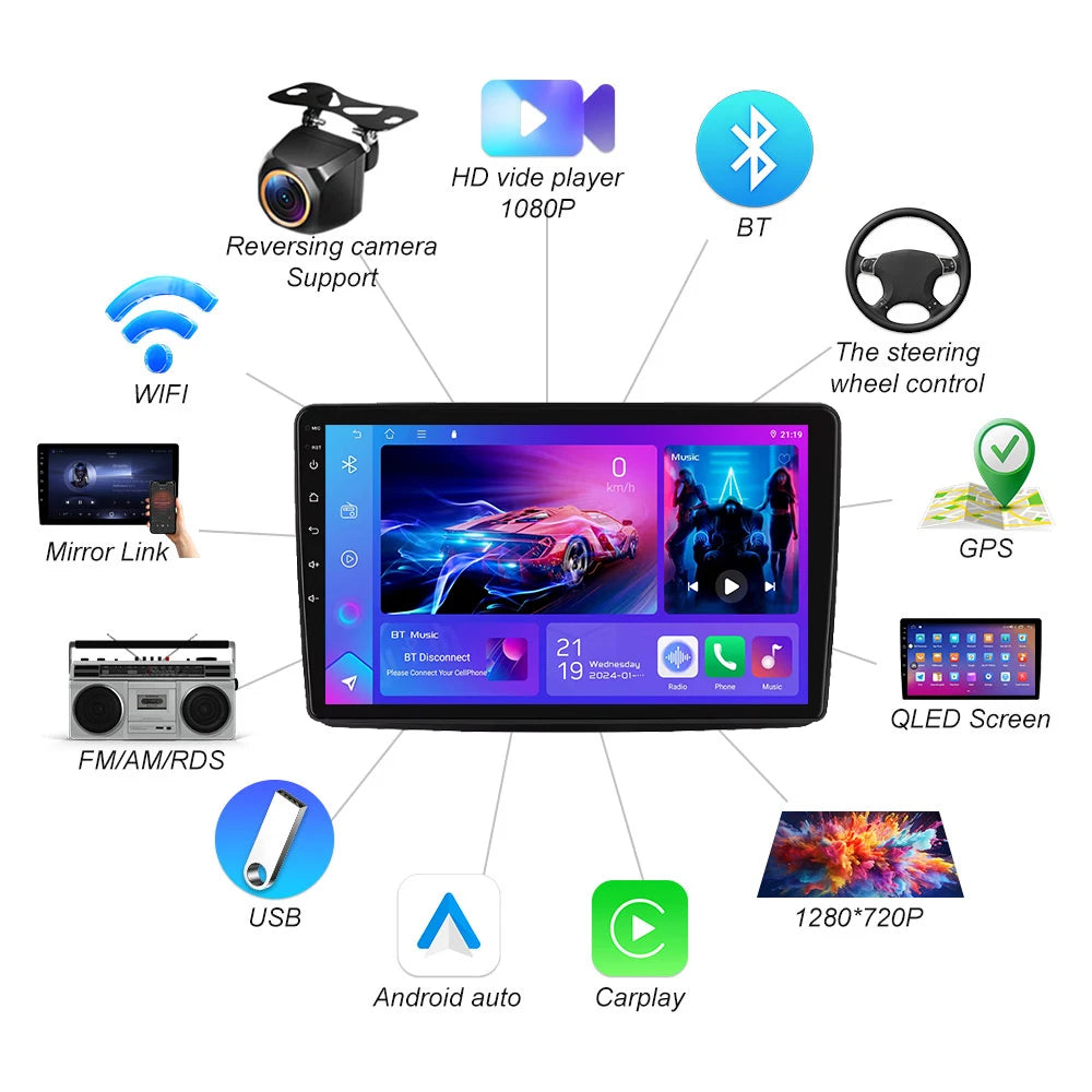 Car Stereo with Apple CarPlay & Android Auto, Compatible with Fiat Panda 169 (2003-2012)
