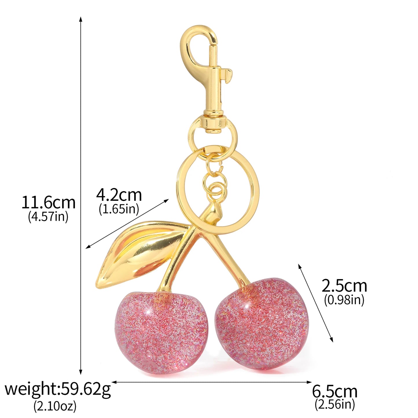 Cherry Crystal Bag Charm Keychain — Pink Fruit Keyring