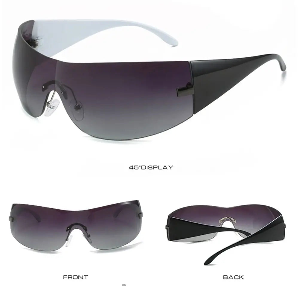 Trendy Y2K Sunglasses for Women  Men Rimless Wrap-Around Sunglasses Futuristic One Piece Shades Fashion Hip Hop Sun Glasses