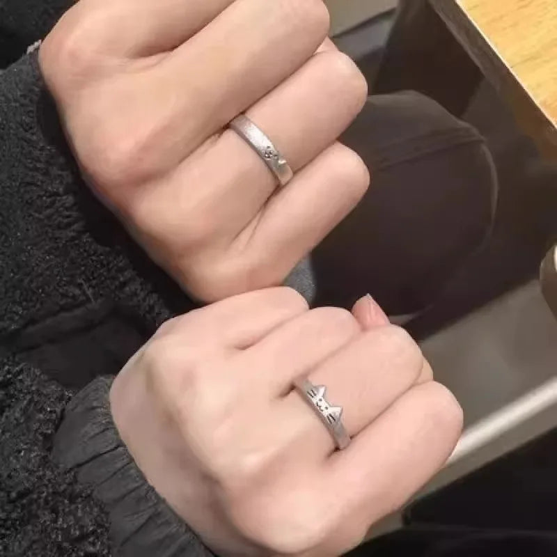 Cat & Dog Couple Rings — 2pc Adjustable Matching Set