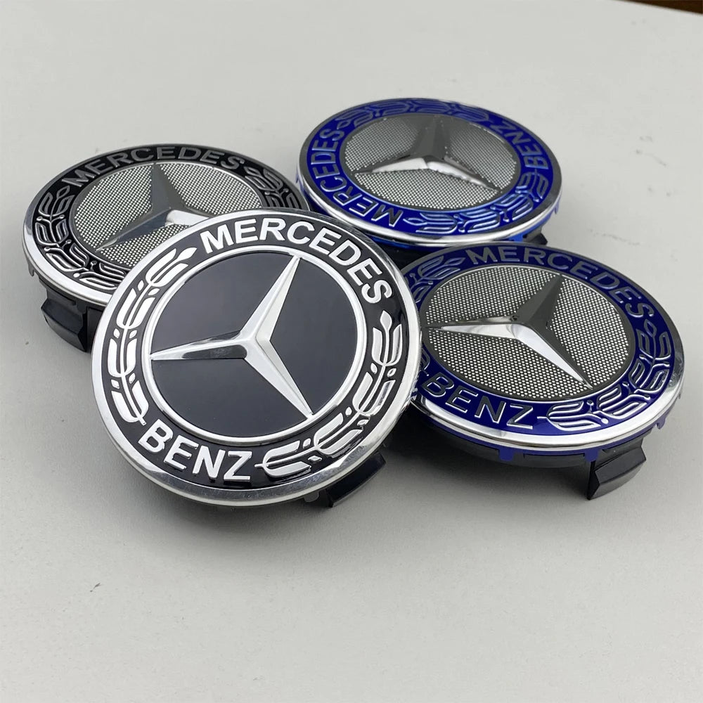 For Mercedes Benz Car Wheel Center Hub Caps 4PCS 75MM AMG W203 W206 W220 W205 W211 W212 GLA GLC CLA A Emblem Tire Rim Covers