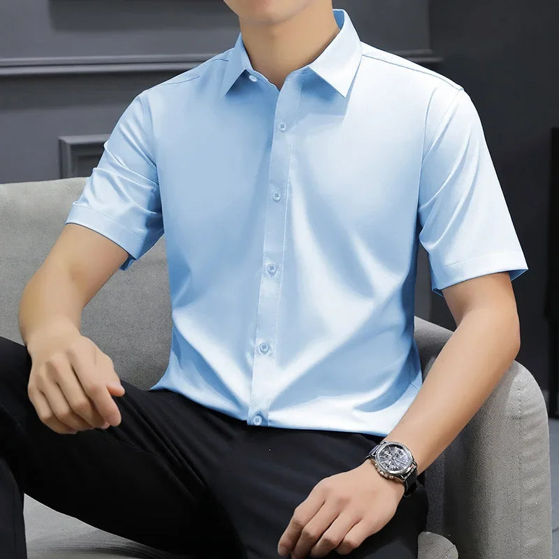 Men's Solid Short-Sleeve Shirt - No-Iron, Versatile Summer Casual