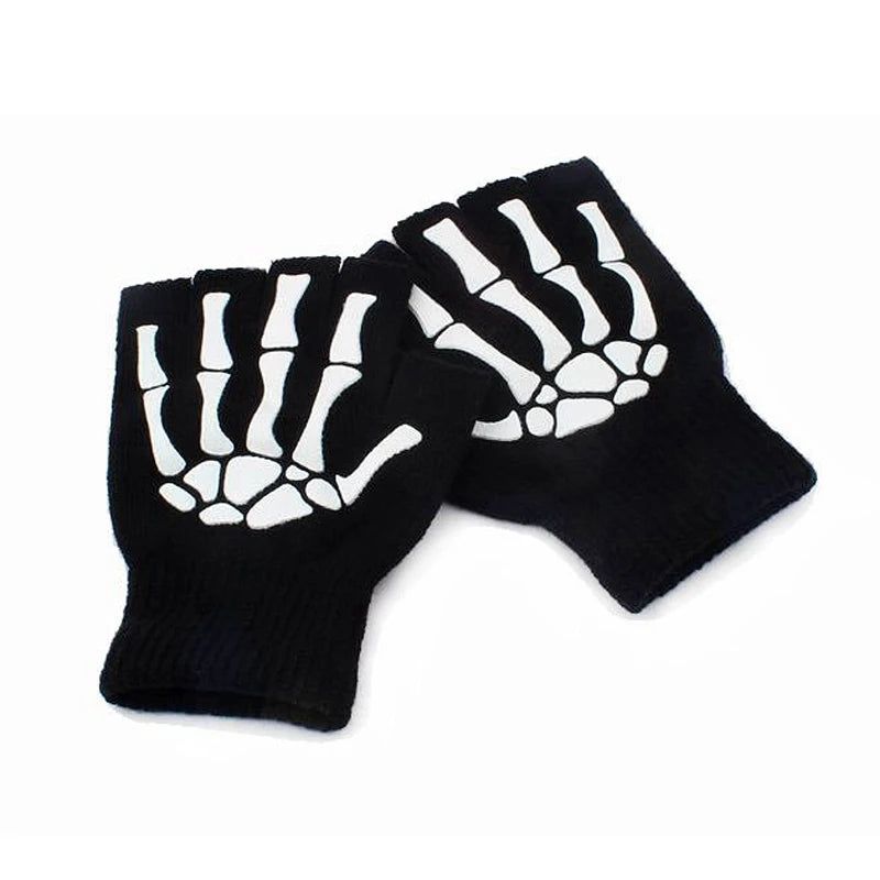 Glow in the Dark Skeleton Fingerless Gloves