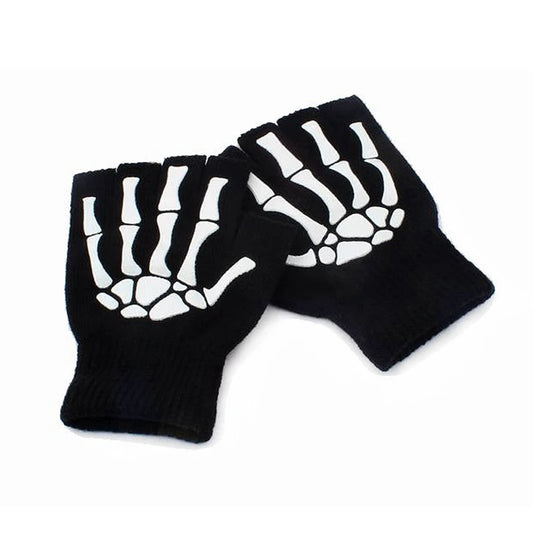 Glow in the Dark Skeleton Fingerless Gloves
