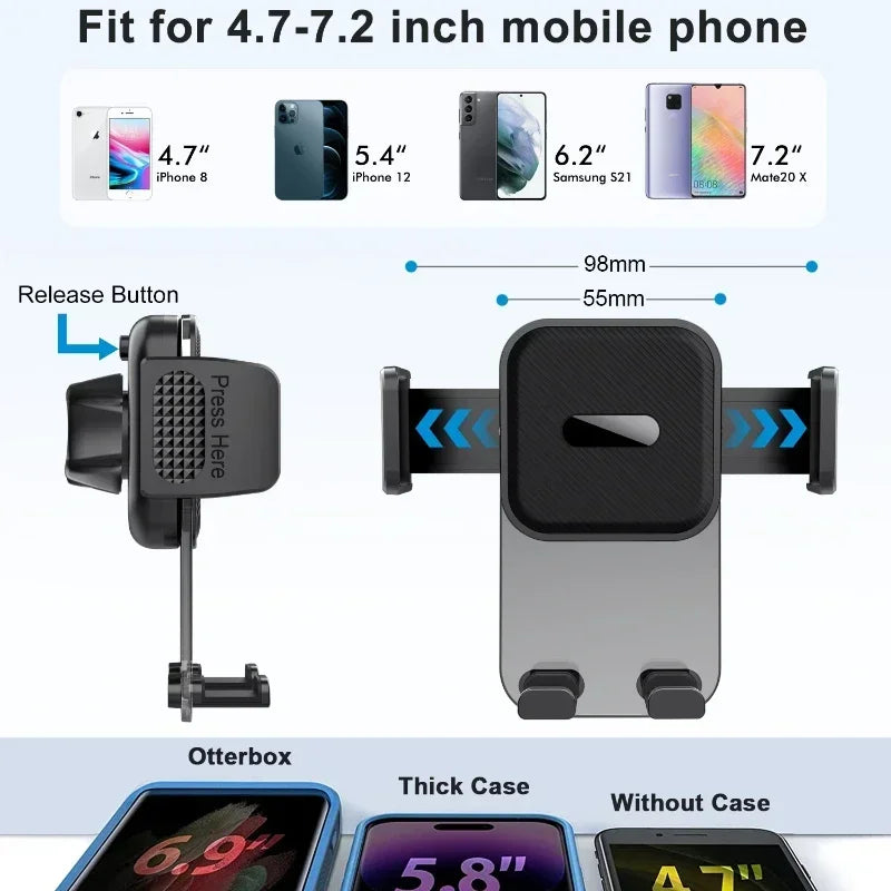 Car Phone Holder for Dashboard & Windshield – Universal Clip Mount for 4.7–7" Phones