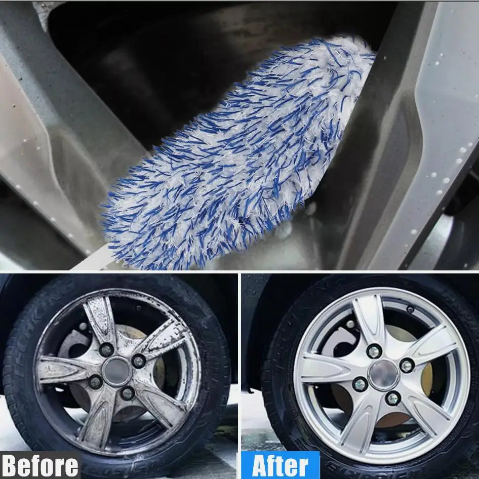New Microfiber Car Wash Wheel Cleaning Brush Soft Plush Non-Slip Handle Tire Rim Brushes Car Detailing Duster Removal Tool