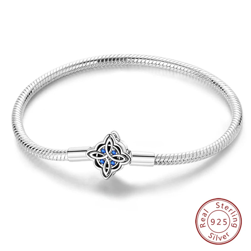 925 Sterling Silver Charm Bracelet – Star Moon Sun Four Leaf Clover Zircon | DIY Birthday Gift for Women (17-20cm)